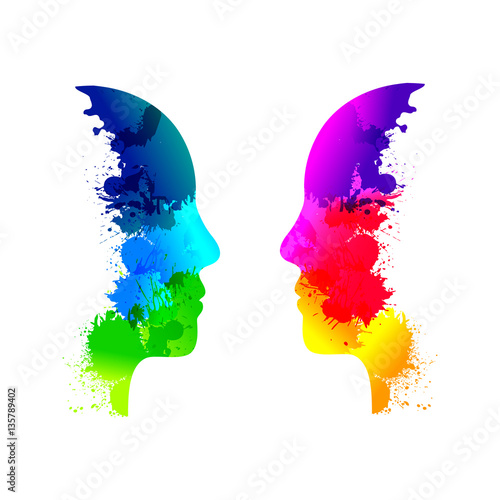 Abstract face silhouette made of colorful paint splash