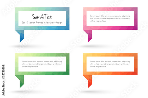 Text frame and speech bubble templates in modern low poly design