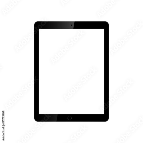 Tablet with blank white screen. Isolated on white background. Realistic vector illustration. Copy space.