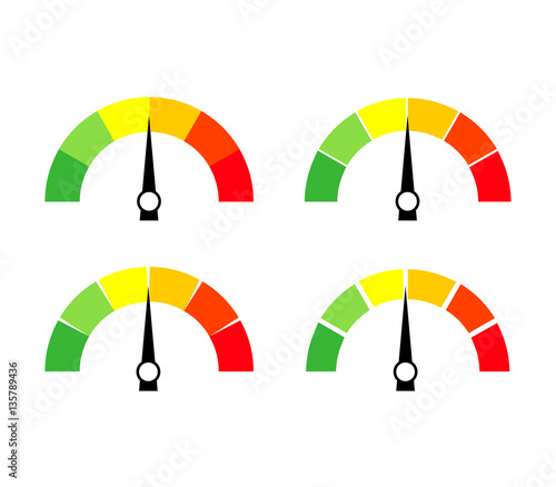 Speedometer icon or sign with arrow. Collection of colorful Infographic gauge element. Vector illustration.