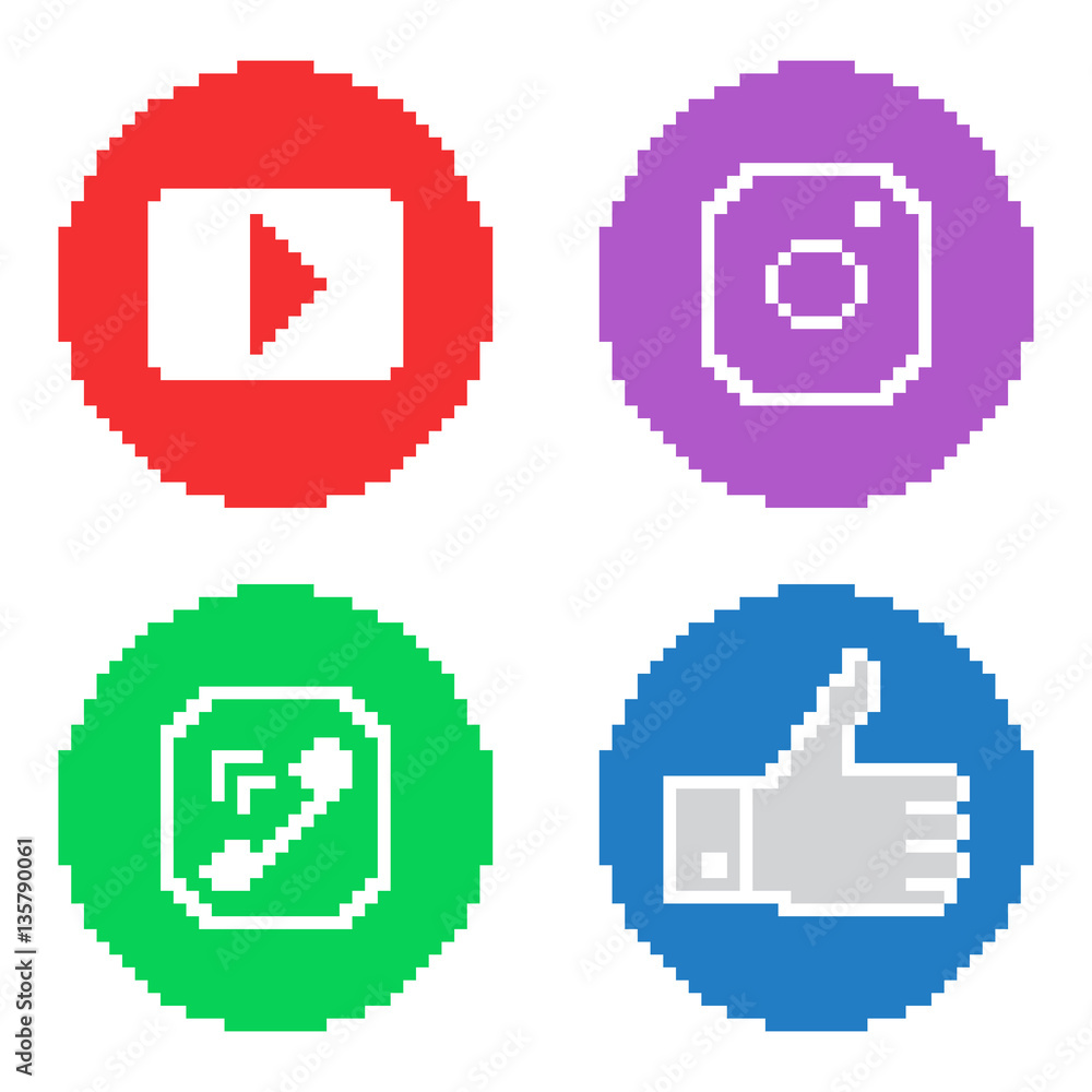Fototapeta premium Icons for social networking, pixel flat