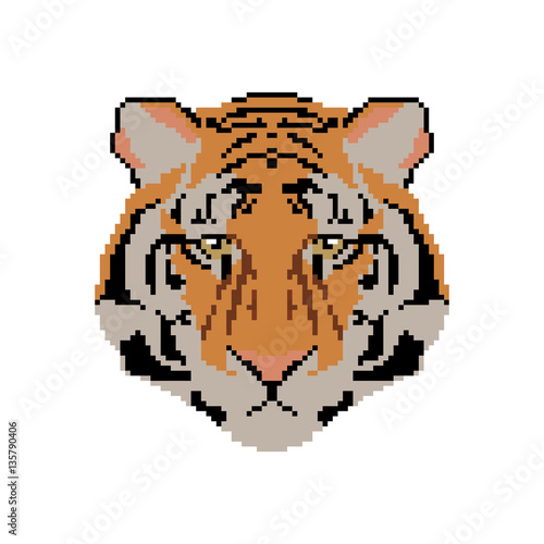 Pixel  tiger head on a white background