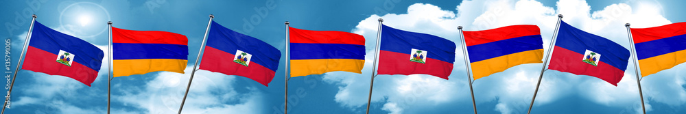 Haiti flag with Armenia flag, 3D rendering Haiti flag with Armenia flag, 3D rendering