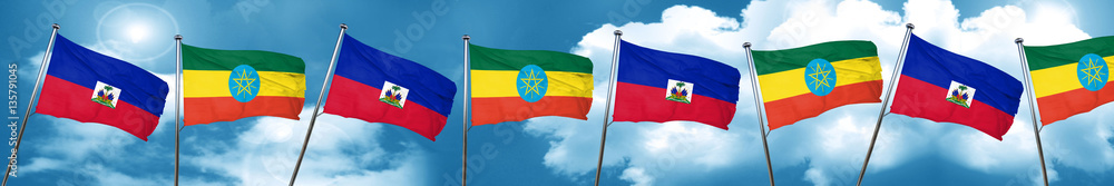 Haiti flag with Ethiopia flag, 3D rendering Haiti flag with Ethiopia flag, 3D rendering