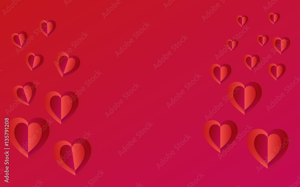 Hearts poster for Valentines Day greeting card festive hand made red background. Vector Romantic poster. Love, Romance Event, banner, e-card, Typography postcard, envelope.