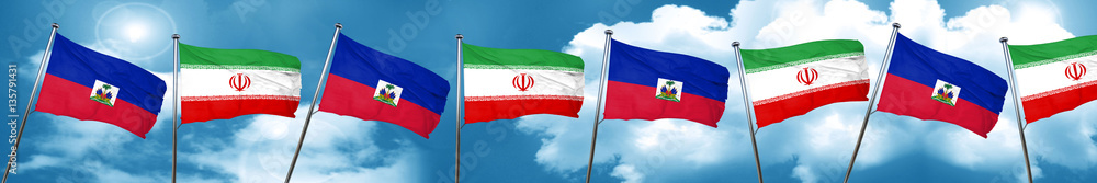 Haiti flag with Iran flag, 3D rendering Haiti flag with Iran flag, 3D rendering