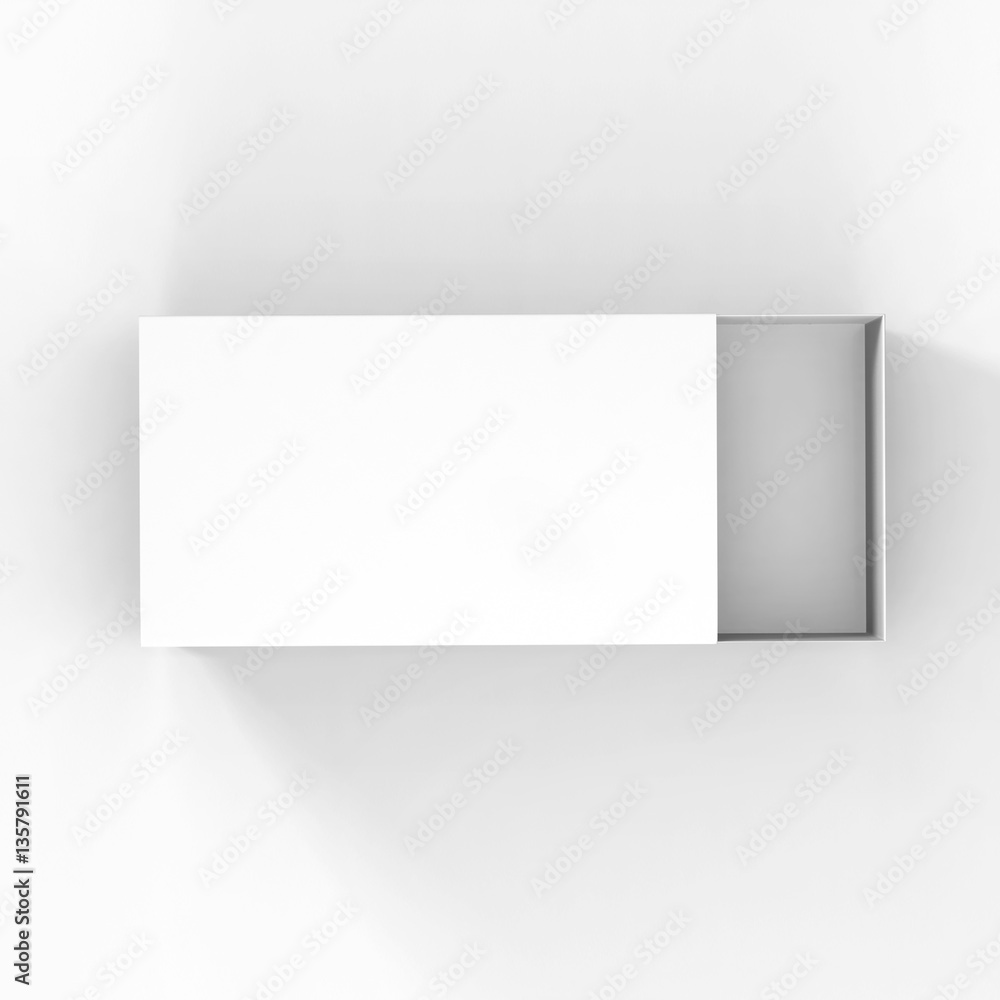 Sliding Box / Match Box, Package Cardboard White Sliding Box Opened. 3D Illustration