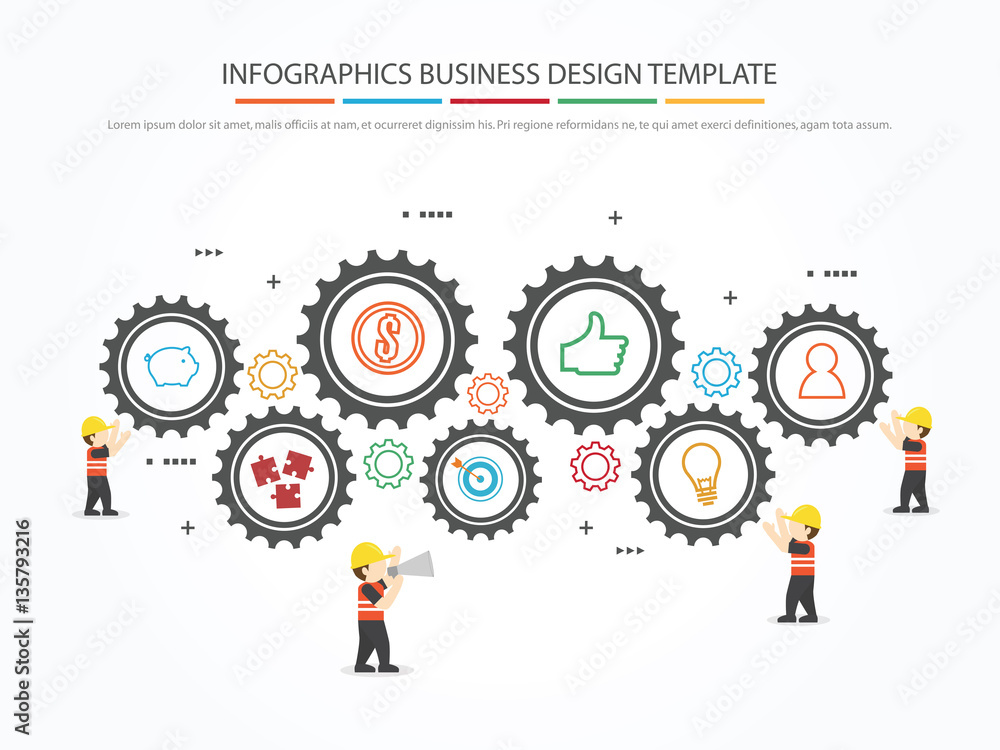 Infographic template with gear, worker and icons. Infographic template with gear, worker and icons.