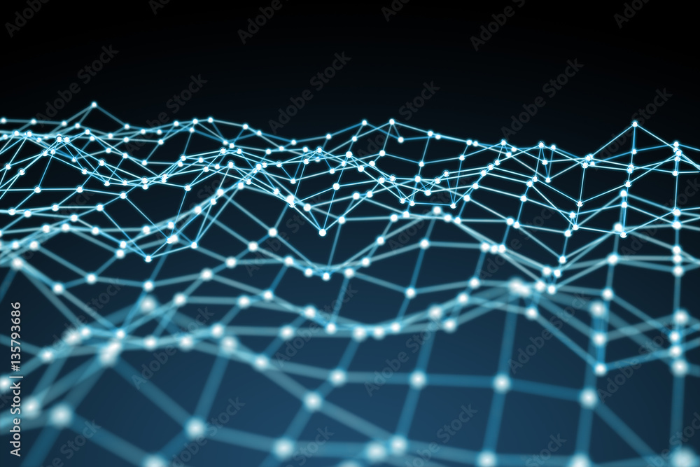 Fototapeta premium Floating white and blue dot network 3D rendering