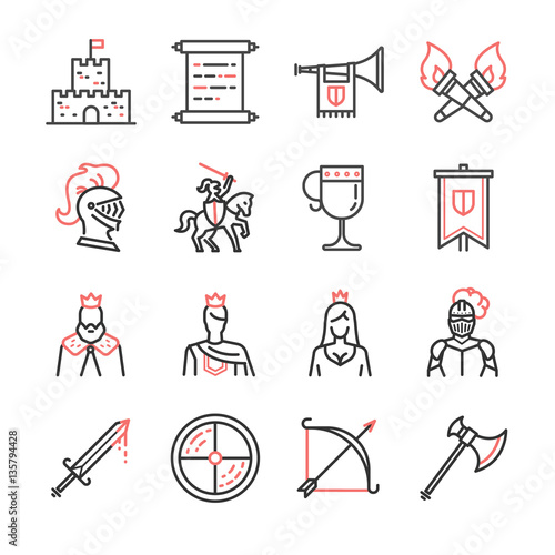 Medieval line icons set