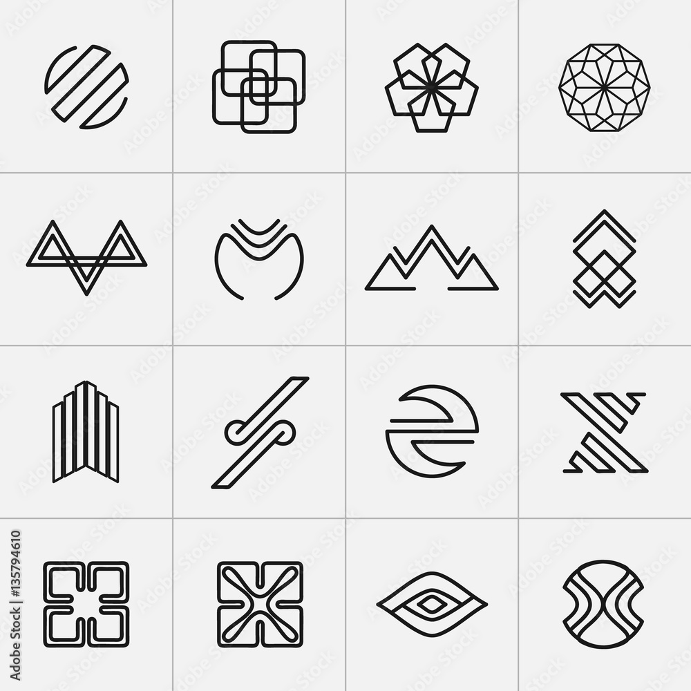 Vector geometric emblems. Logos mono lines elements. Geometric symbols