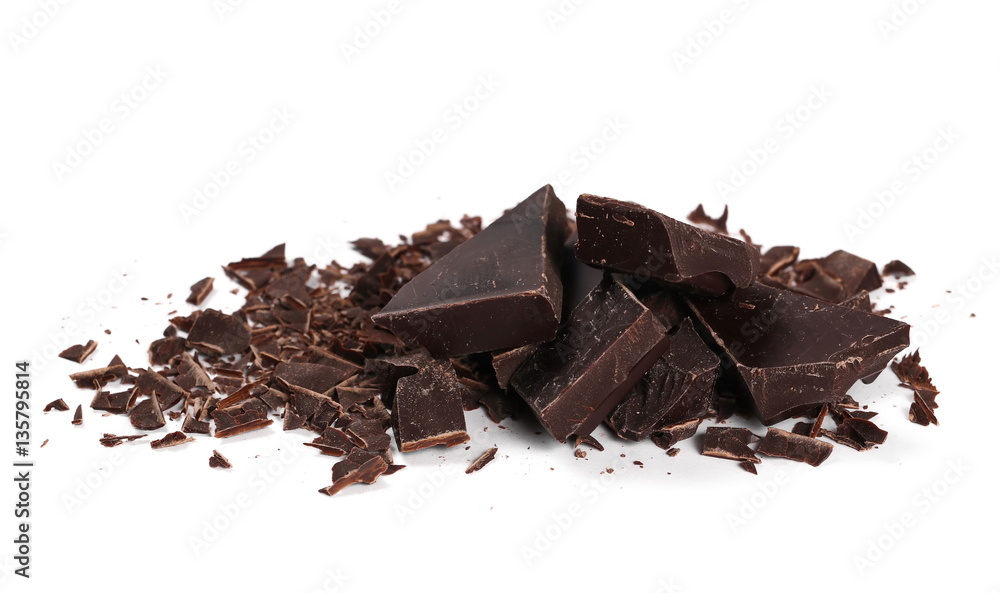 Chopped chocolate isolated on white Chopped chocolate isolated on white