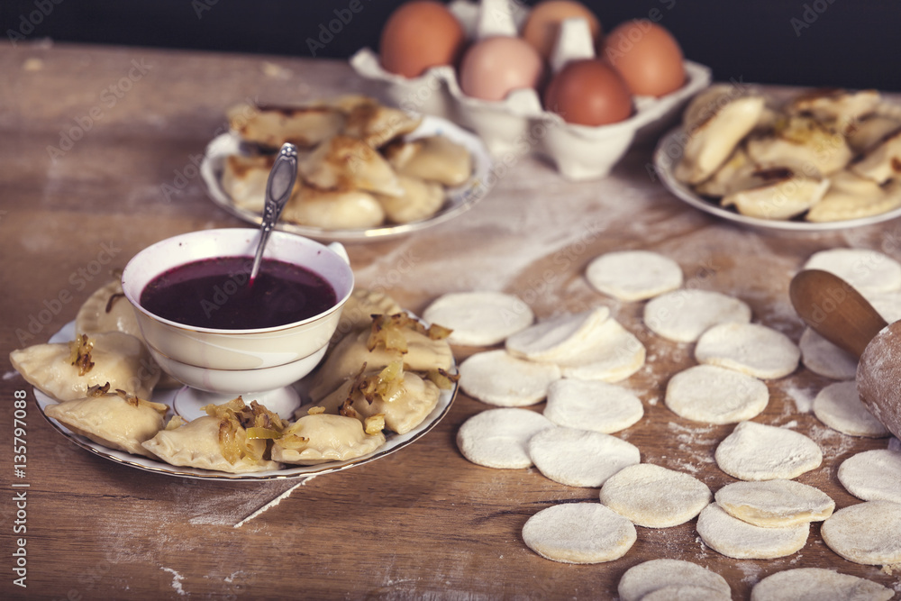 beetroot soup with dumplings / pierogis beetroot soup with dumplings / pierogis