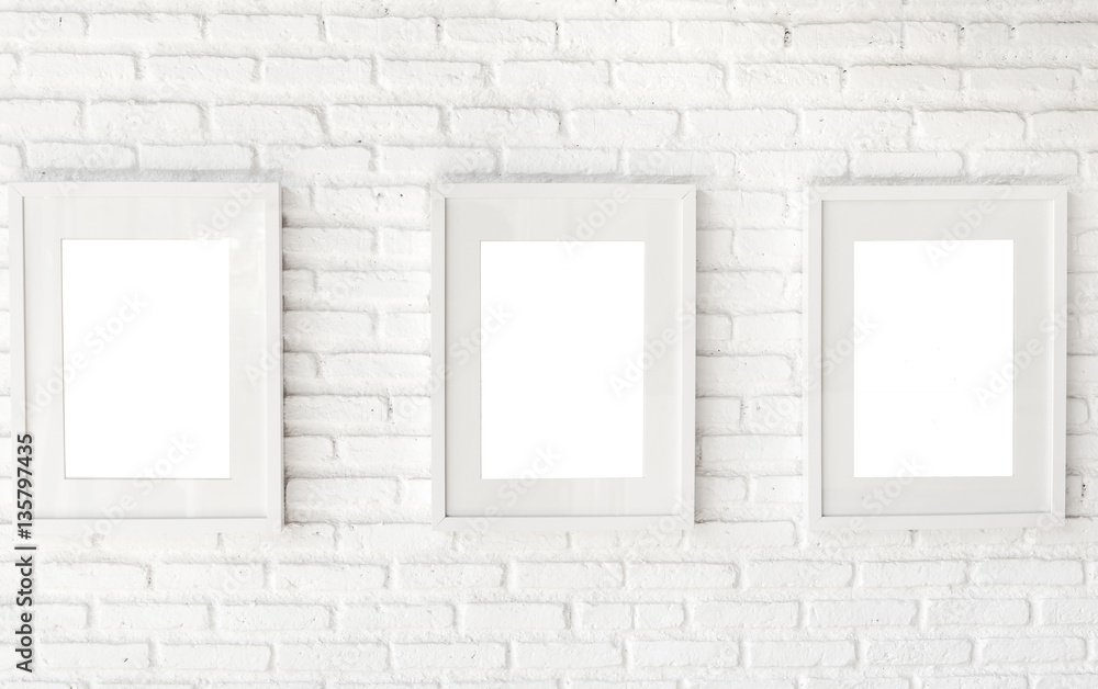 picture frame on white brick wall picture frame on white brick wall