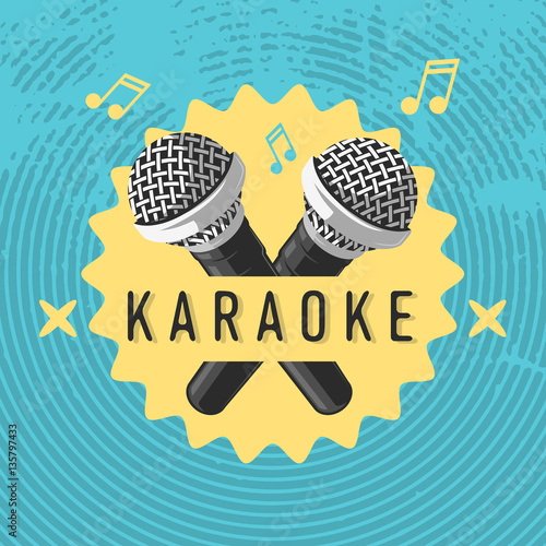 Karaoke Label Sign Design With Microphone Illustrations On A Hal