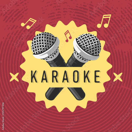 Karaoke Label Sign Design With Microphone Illustrations On A Hal