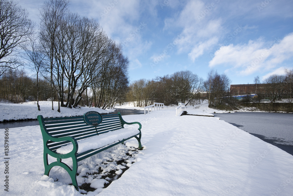 Winter snow at public park in Lanarkshire Scotland 