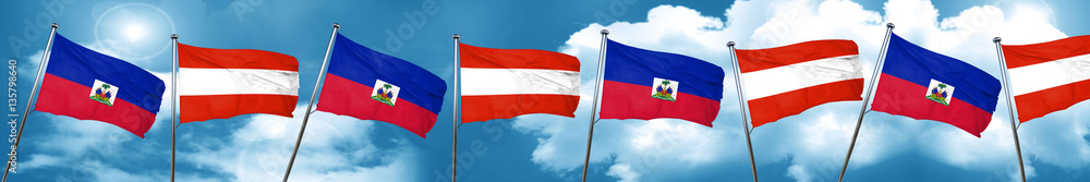 Haiti flag with Austria flag, 3D rendering Haiti flag with Austria flag, 3D rendering