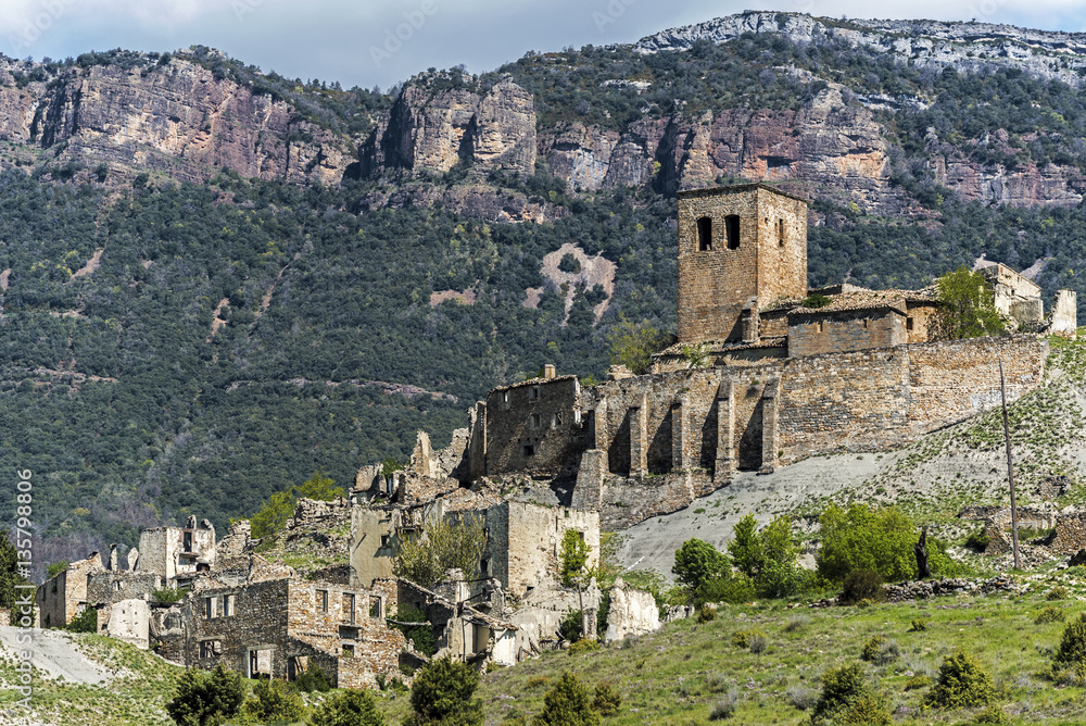 Ruins of abandoned village Esco in Spain