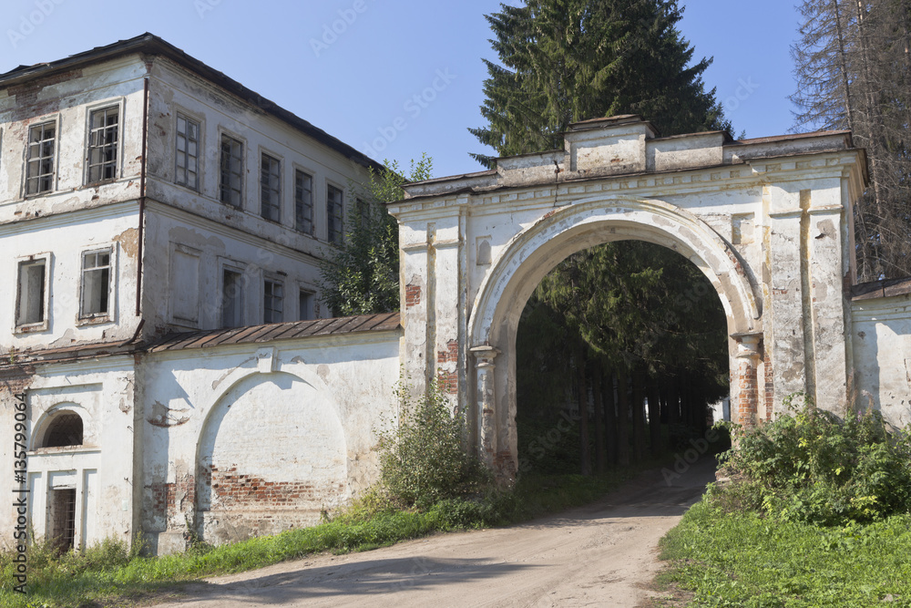 Gate of Spaso-Sumorin monastery in the town of Totma, Vologda Region, Russia