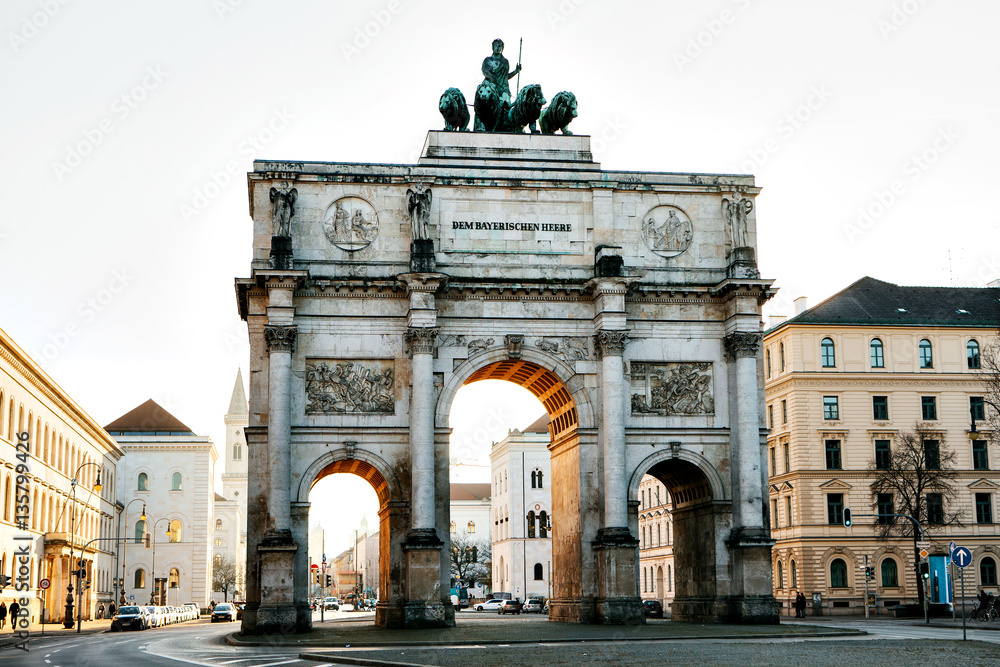 Victory Gate triumphal arch (Siegestor) in Munich, Germany