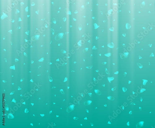 Abstract background of sunlight underwater with air bubbles. Vector illustration, design element, background.