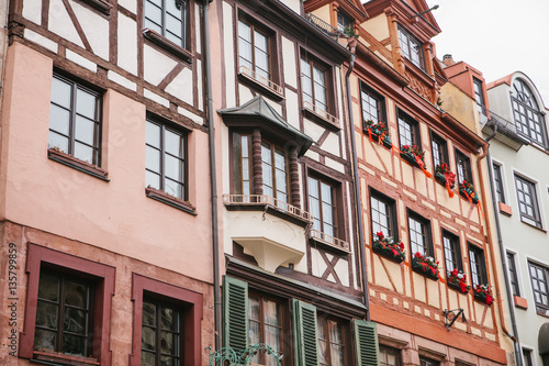 Traditional house in the German style in Nuremberg. European architecture houses in Bavaria, Germany. 