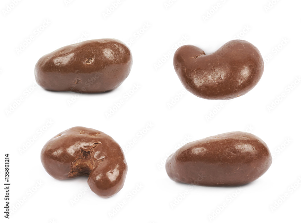 Chocolate coated cashew nut isolated Chocolate coated cashew nut isolated