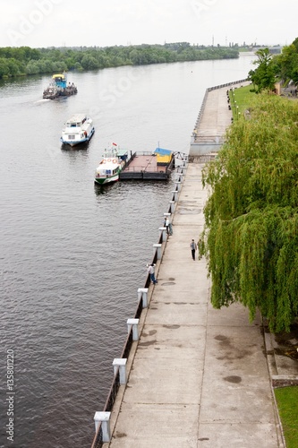 Gomel, Belarus, MAY 18, 2010: The Quay. River Court move along the river Sozh.