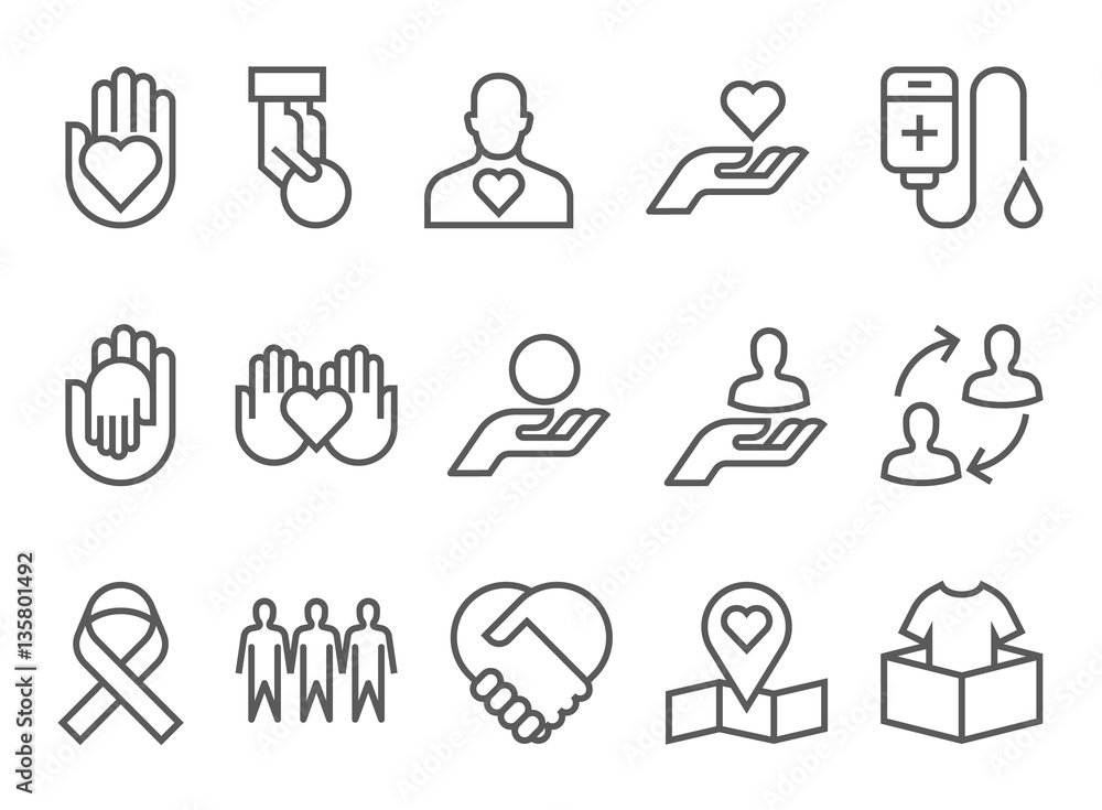 Fototapeta premium charity and donation icons flat line design vector