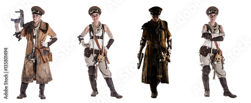 Fényképezés Set of female nuclear post apocalypse survivors with homemade weapons
