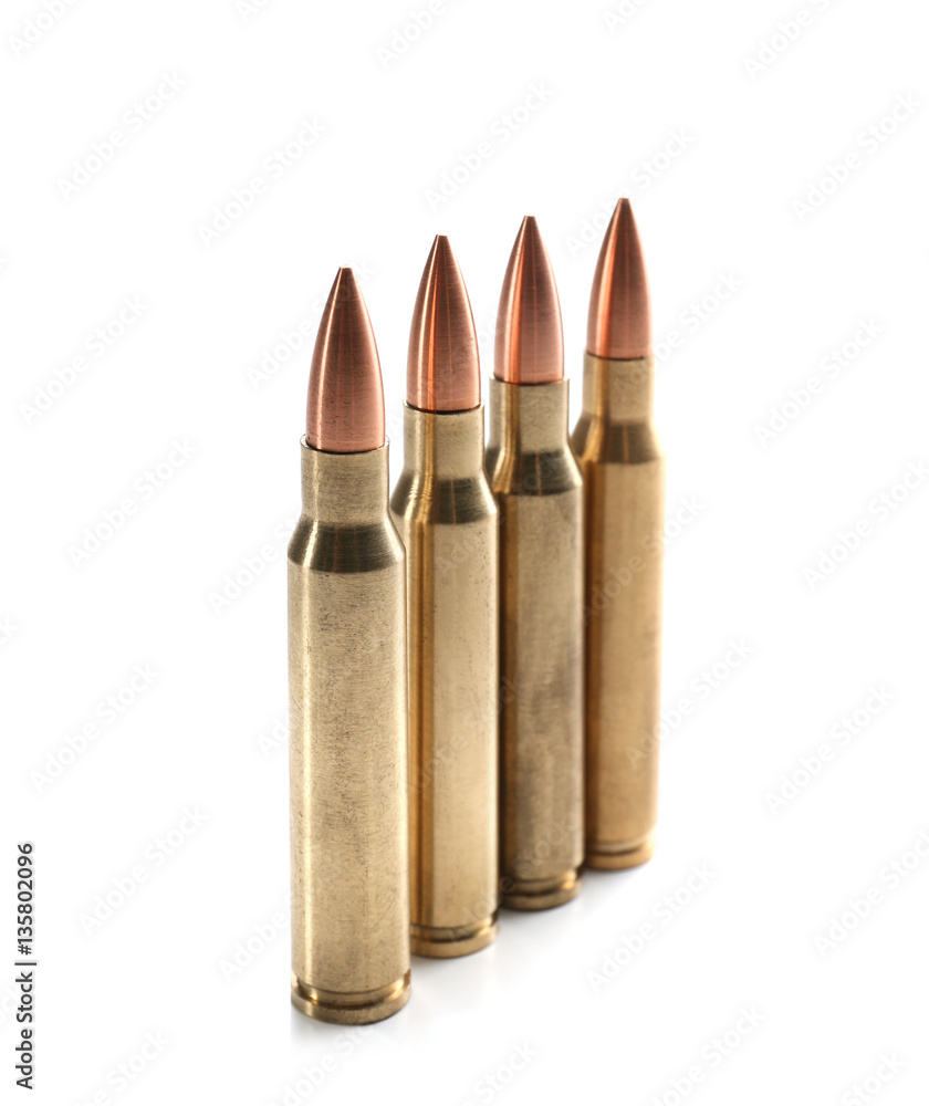 Rifle bullets on white background Rifle bullets on white background