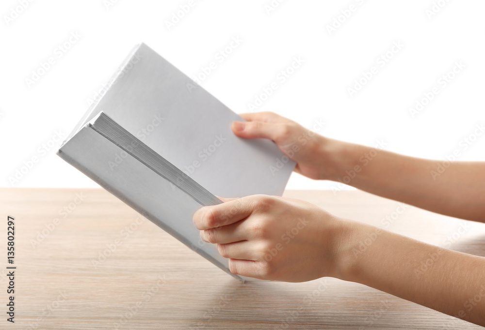 Book with blank pages in female hands Book with blank pages in female hands