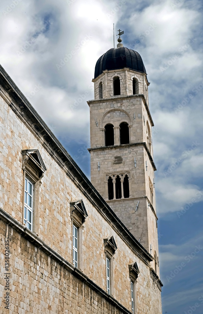Old bell tower in Dubrovnik, Croatia. St.Franciskus monastery
