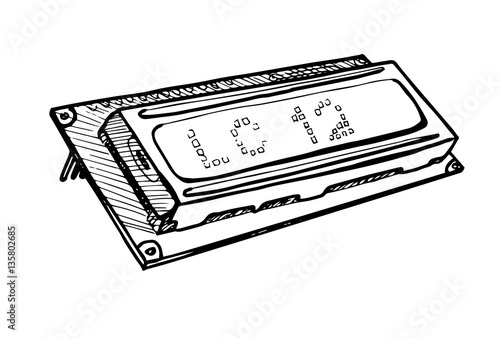 Lcd display module isolated on white background. Vector illustration in a sketch style.