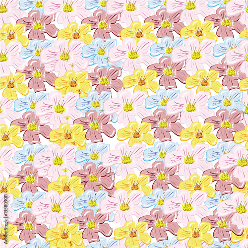 Abstract seamless pattern of cute hand painted flowers
