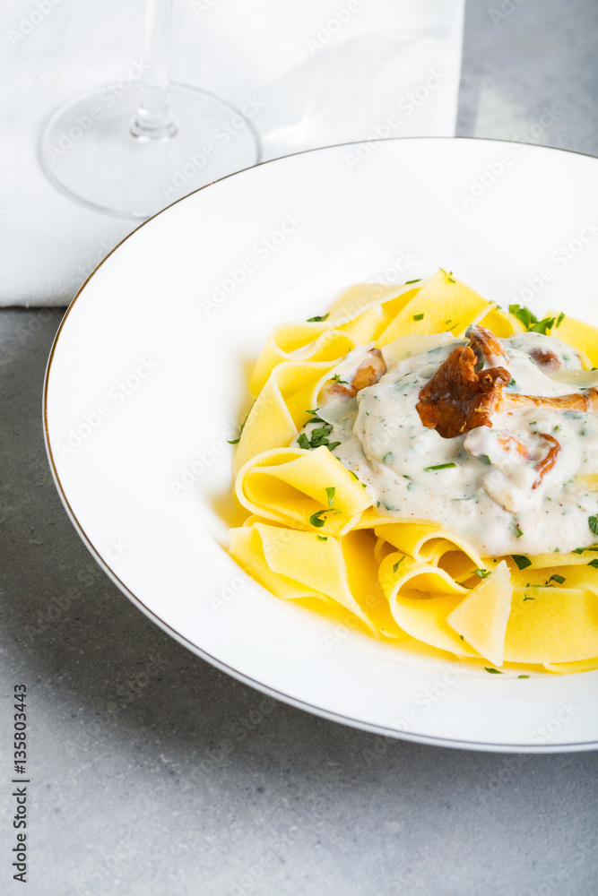 Pasta with cream sauce with chanterelle Pasta with cream sauce with chanterelle