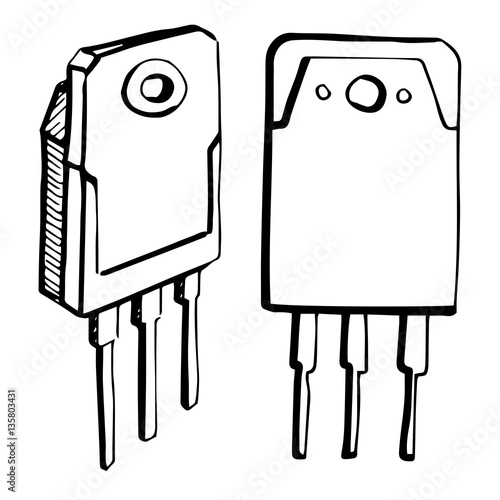 Transistors isolated on white background. Vector illustration in a sketch style. photo