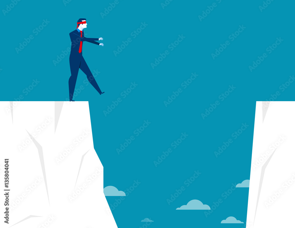 Businessman blindfolded and walk to the cliff Businessman blindfolded and walk to the cliff