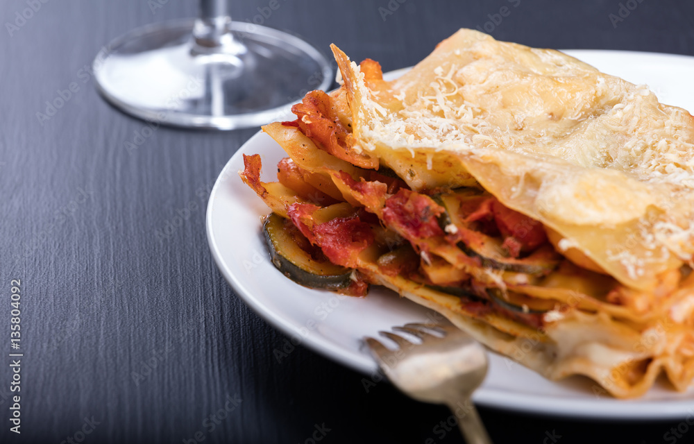 Vegetarian lasagne on the plate Vegetarian lasagne on the plate