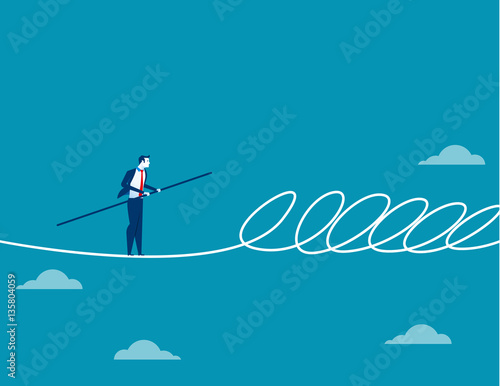 Businessman walking a tightrope and barrier