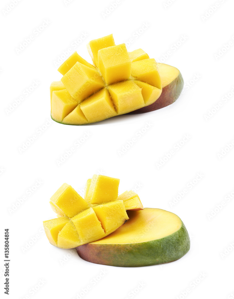 Sliced and cut mango fruit isolated Sliced and cut mango fruit isolated
