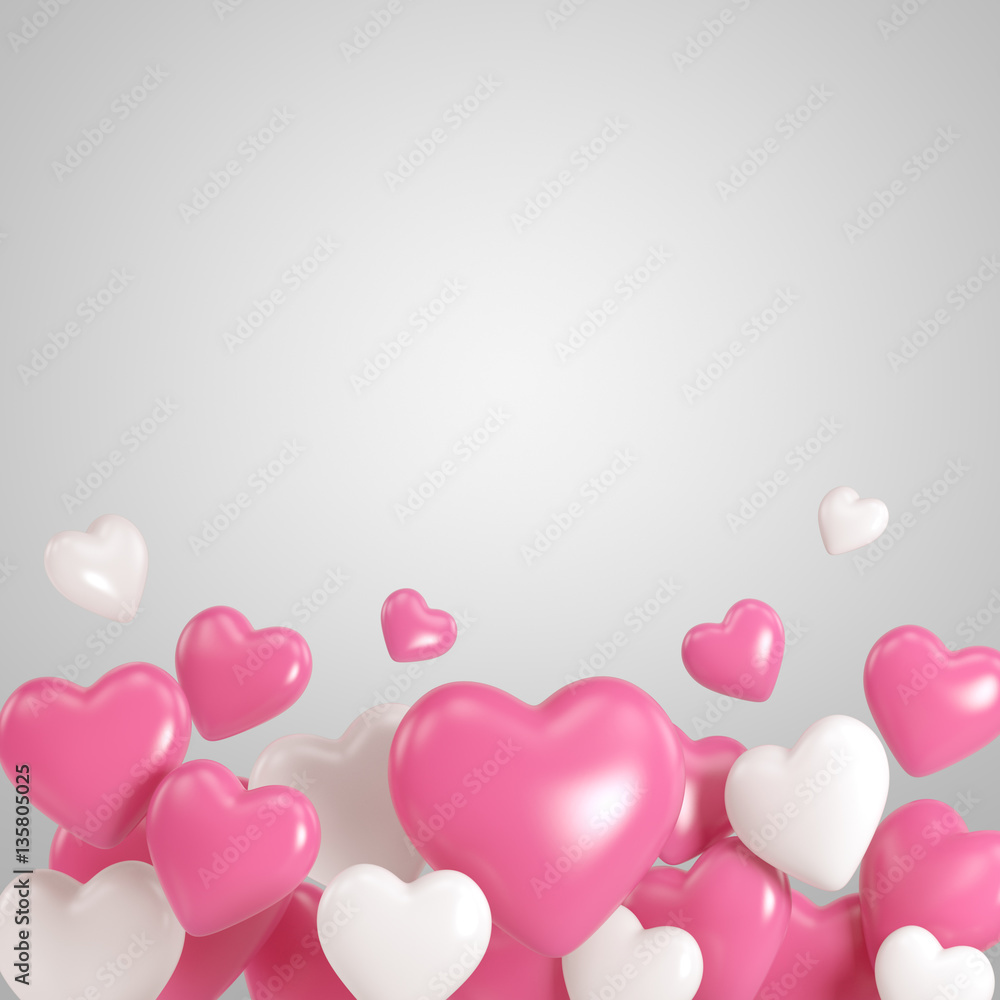 Group of white and pink heart balloons on pink background