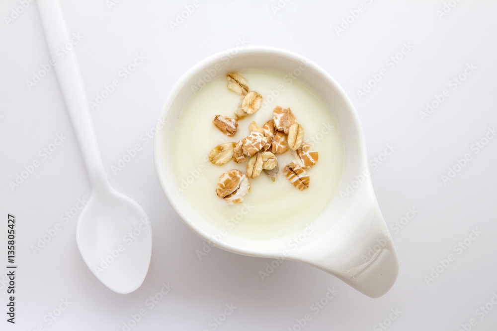 Fototapeta premium Close up natural creamy white yogurt in cup