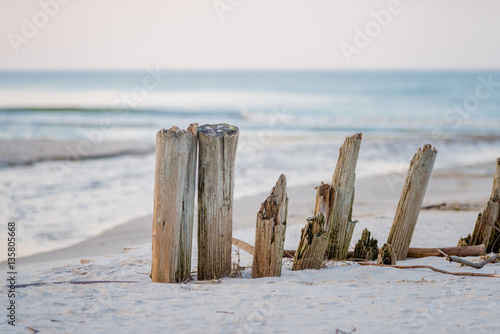 Fototapeta Naklejka Na Ścianę i Meble -  Plaża z palami