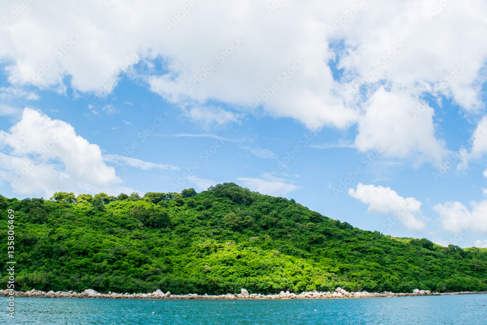 Sea landscape with tropical island shore - the South China sea - Vietnam, Nha Trang bay