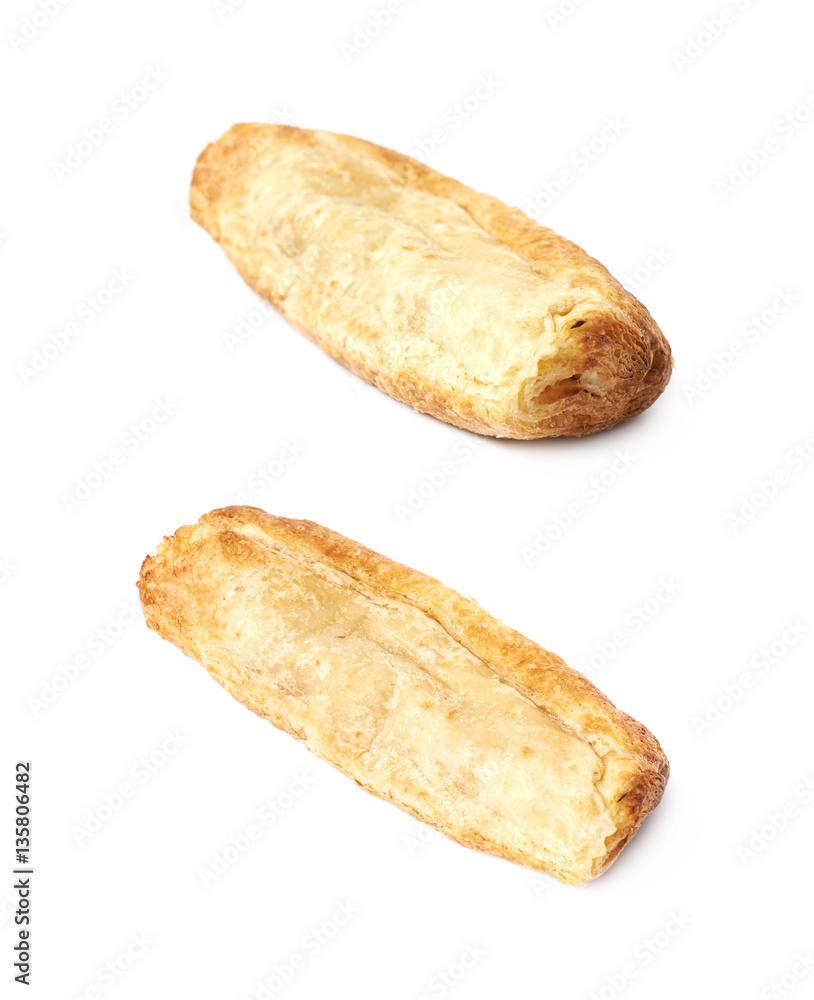 Single sausage pastry bun isolated