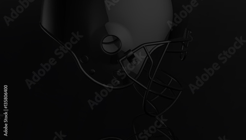 American football black helmet on black dark background, 3d render