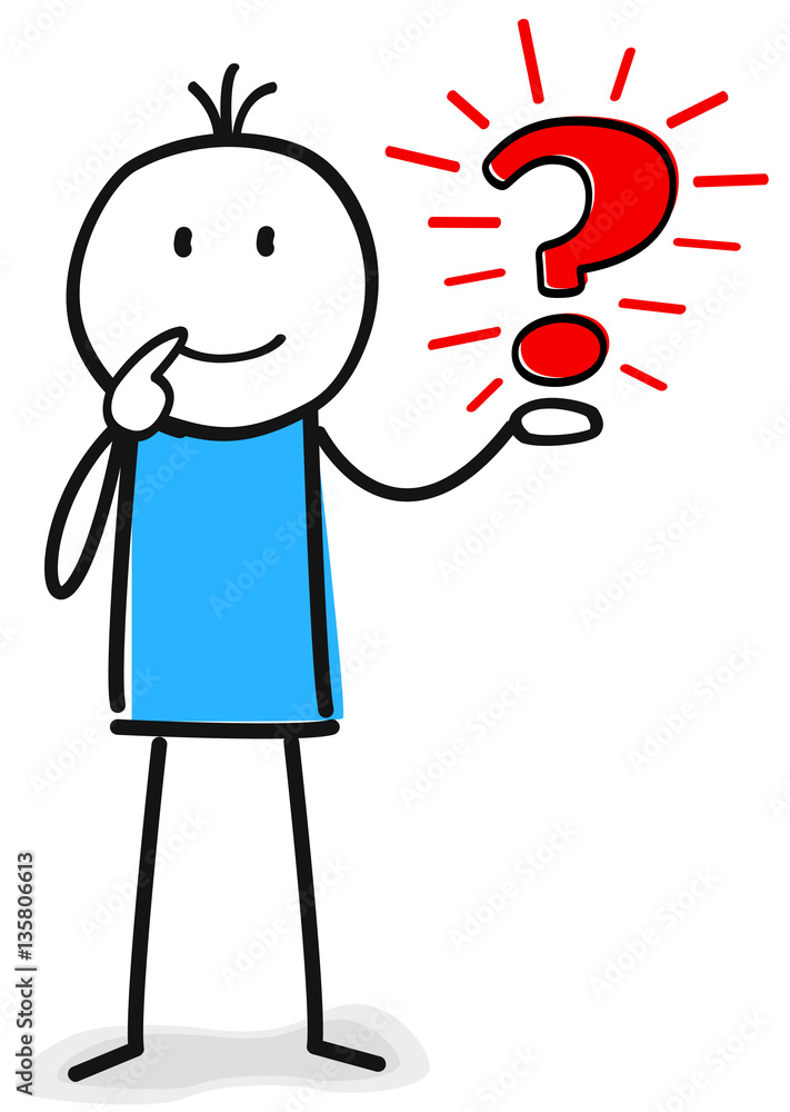 Figur denkt nach und sucht eine Idee mit Fragezeichen in der Hand Figur denkt nach und sucht eine Idee mit Fragezeichen in der Hand