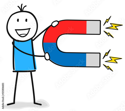 Figur mit Magnet in der Hand
